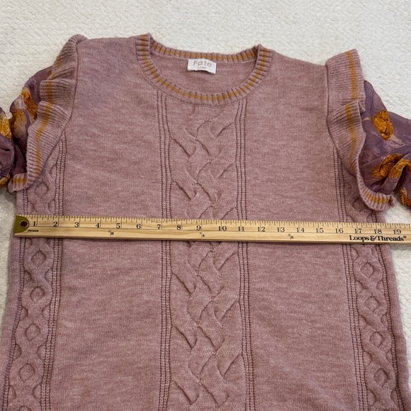 Fate Lilac Cable Knit Sweater with Floral Sleeves Size L - Picture 8 of 10